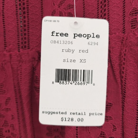 NWT FREE PEOPLE Tu Es La Mini Dress Ruby Red Pink Lace Boho Size XS - Picture 5 of 6